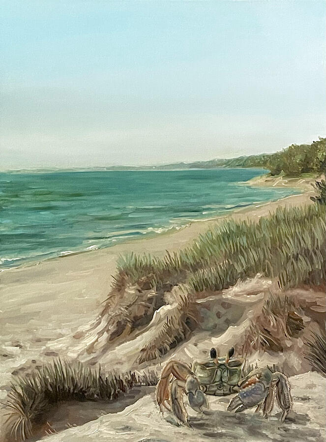 Dune Dweller, oil on canvas and paper, 18x24" 2025. Available.