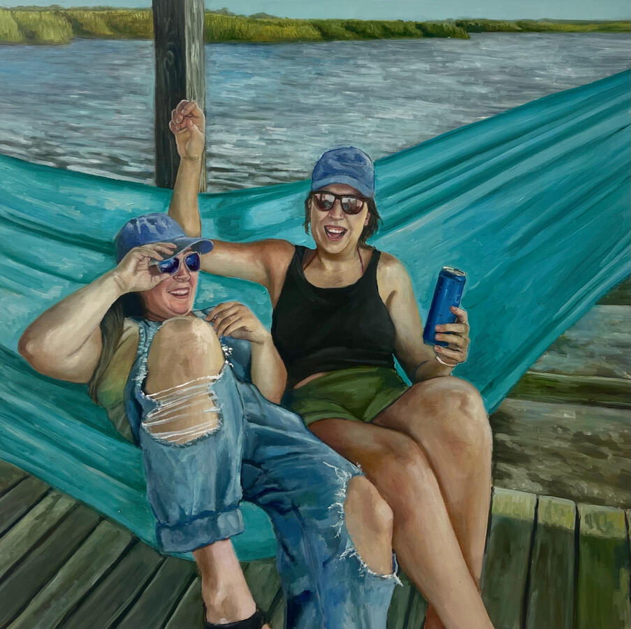 Ripped Jeans & Summer Dreams. 36x36x2" Oil on Linen. 2024