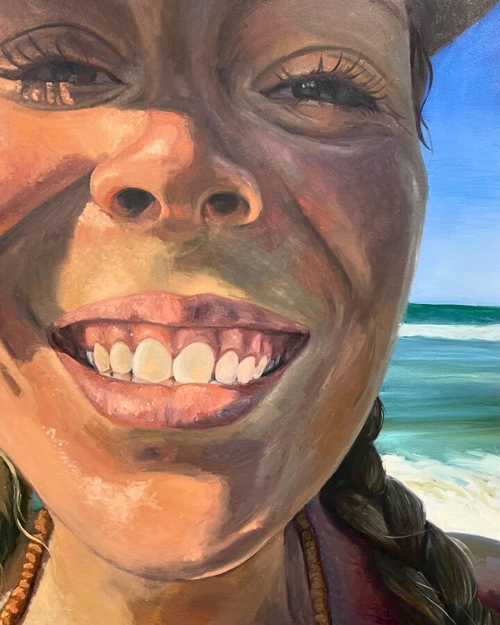 "Cheesin" oil on canvas 36x48x2" 2024.