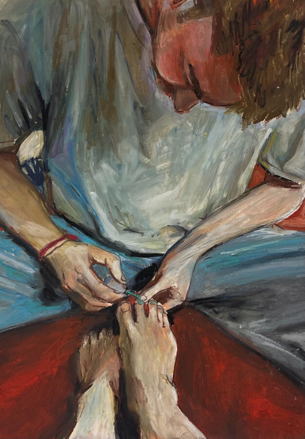 Sorry, My Big Toe is A Bit Hairy... 8x10" pastel drawing 2024